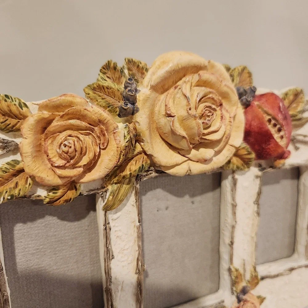 Vintage Figi Photo 3 Picture Frame White Roses Romantic Shabby Chic Desk or Wall